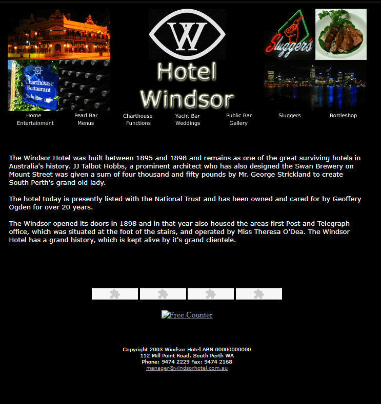 the Windsor Hotel website Screen shot